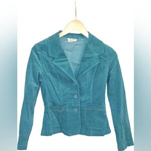 Teal Corduroy Blazer With Stud Decal And Pockets Large